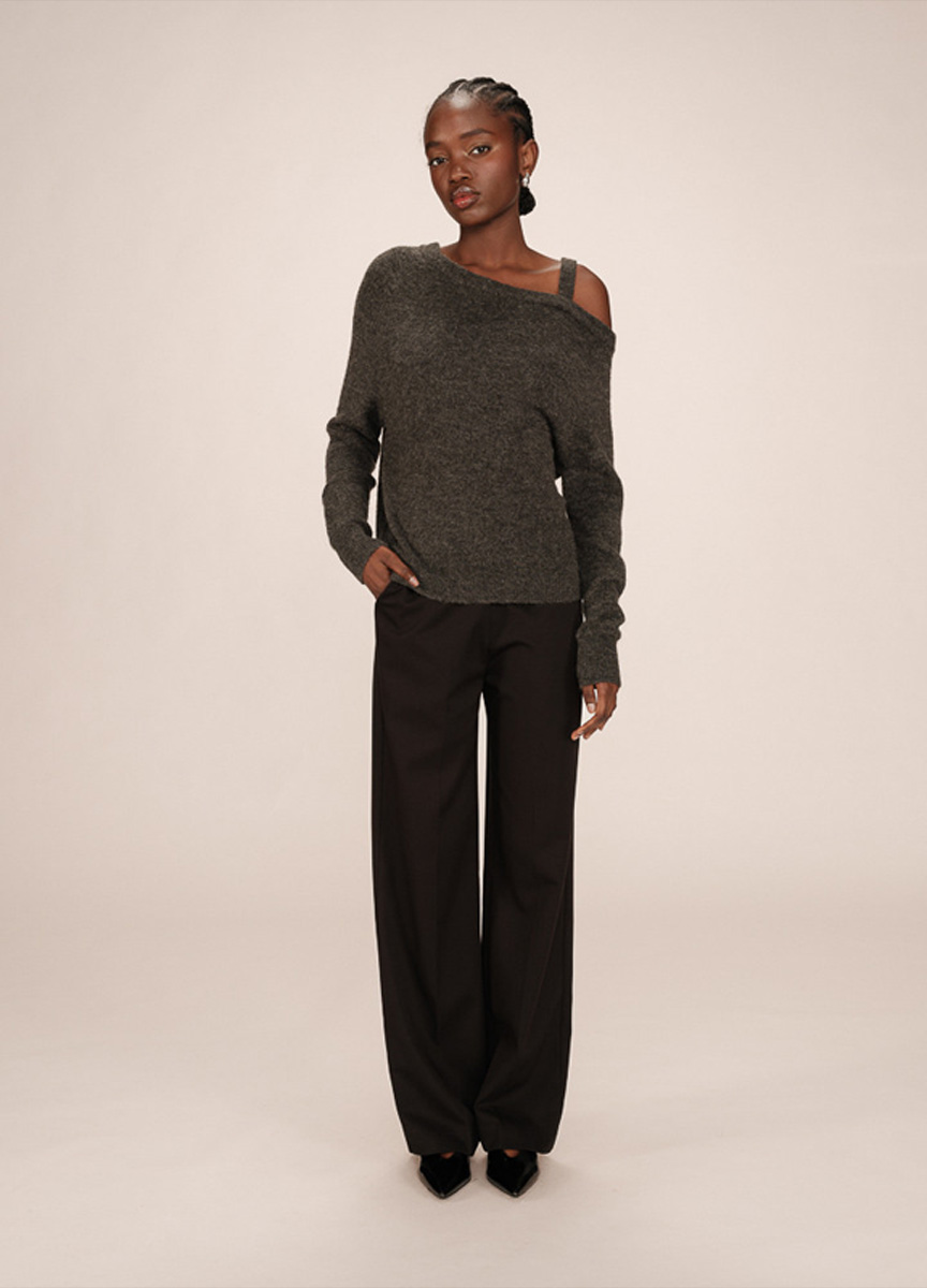 不對稱露肩毛衣